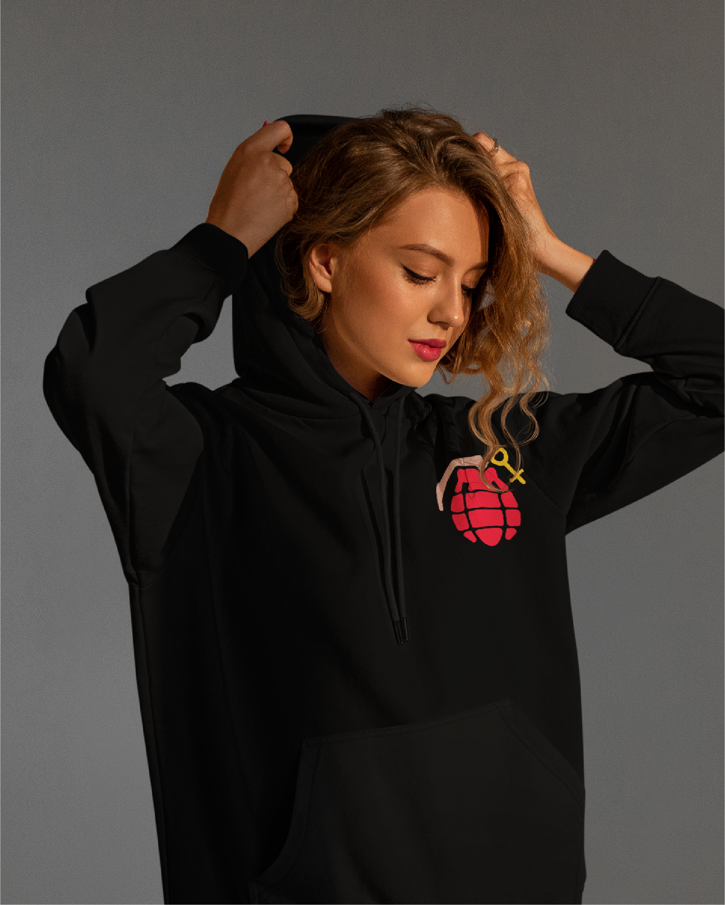 Advocating For Action: Black Hoodie with Red Grenade