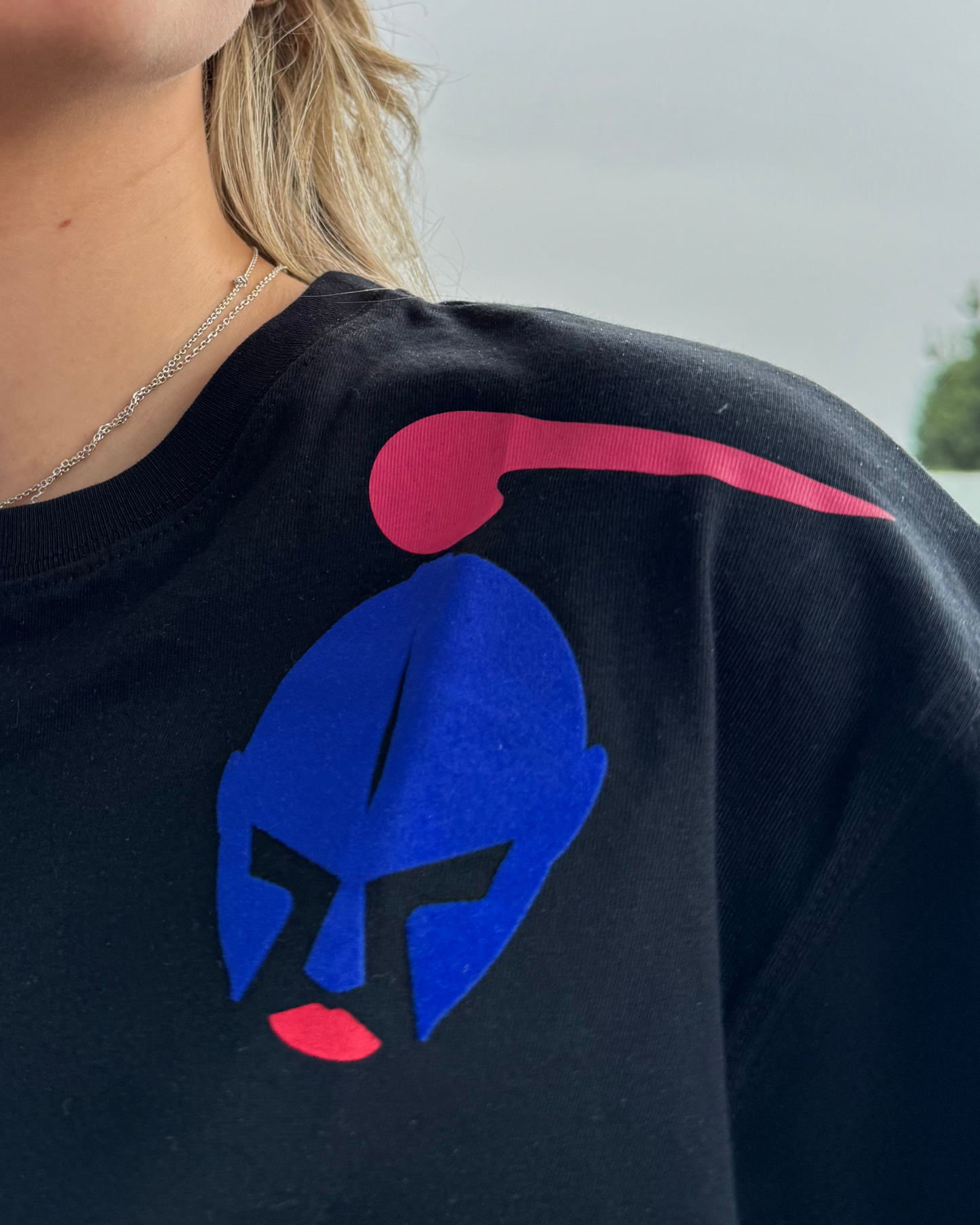 Fierce & Defiant: Black T-Shirt With Blue Helmet