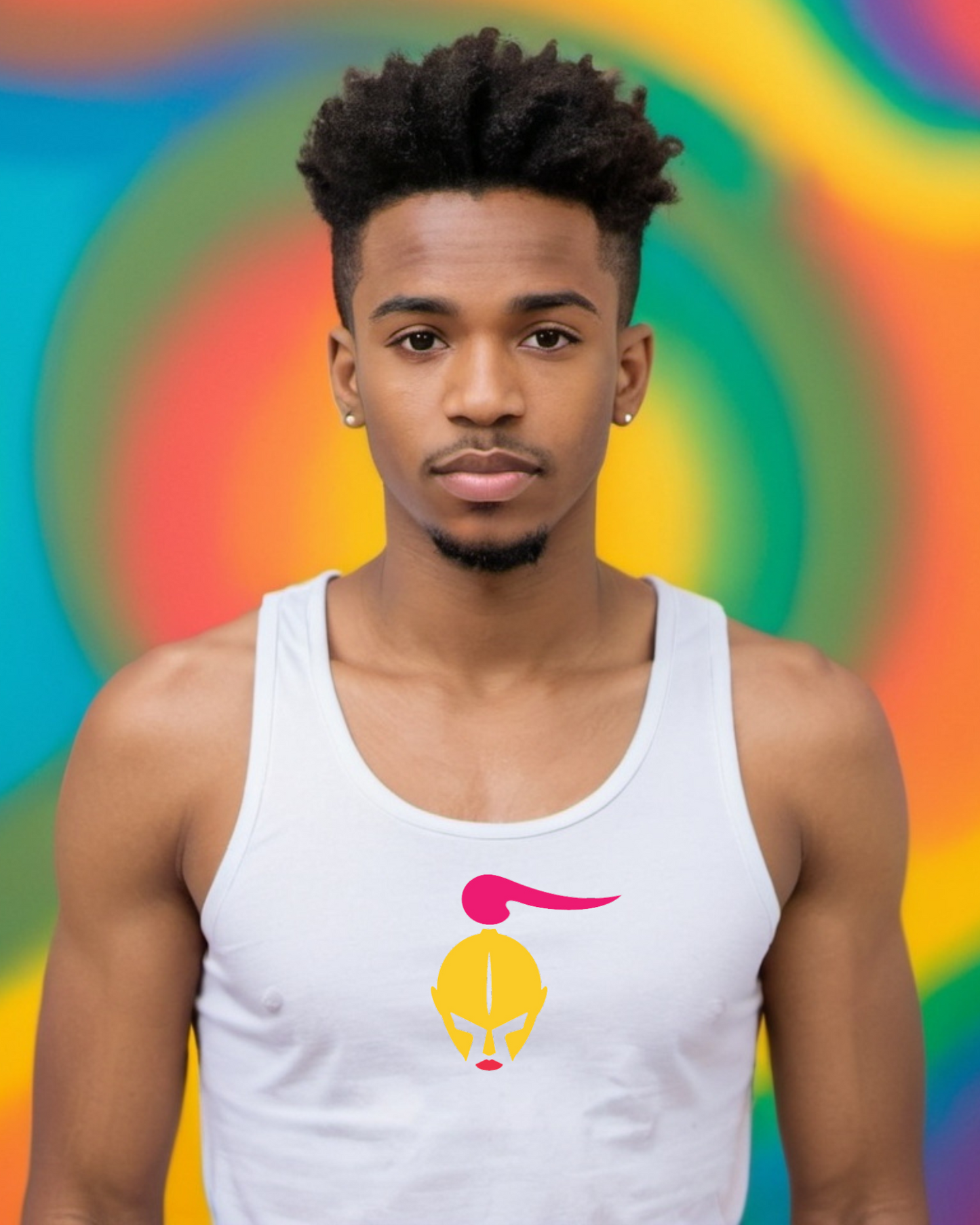 Fierce & Defiant: White Tank Top with Yellow Helmet
