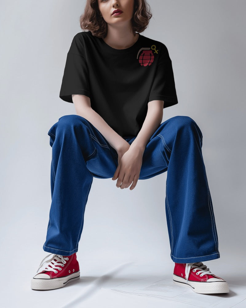 Advocating For Action: Black T-Shirt With Red Grenade