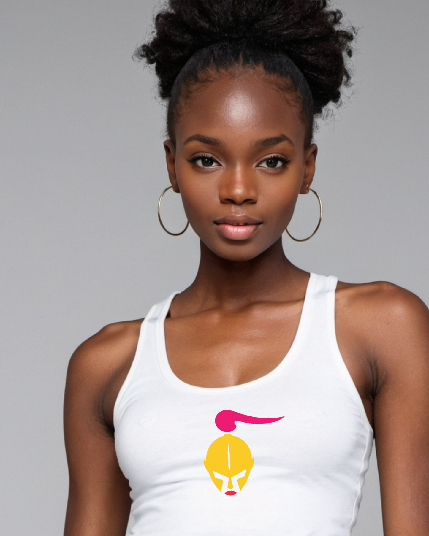 Fierce & Defiant: White Tank Top with Yellow Helmet